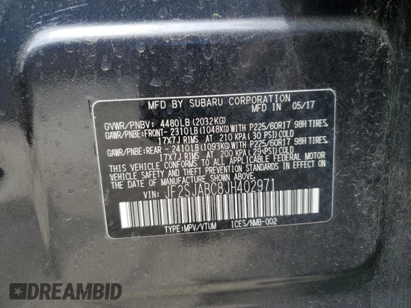 2018 Subaru Forester with VIN JF2SJABC8JH402971, listed as a Copart auction lot 60625425 with 97,463 mi miles and Non repairable. Bid and sale history available at DreamBid. Image 13.