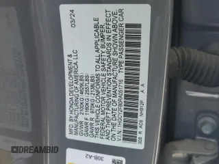2024 Honda Accord Touring с VIN 1HGCY2F80RA051716, выставлен на аукционе Copart как лот 54954045 с пробегом 14 136 миль миль и Списание • Salvage title. История ставок и продаж доступна на DreamBid. Изображение 12.