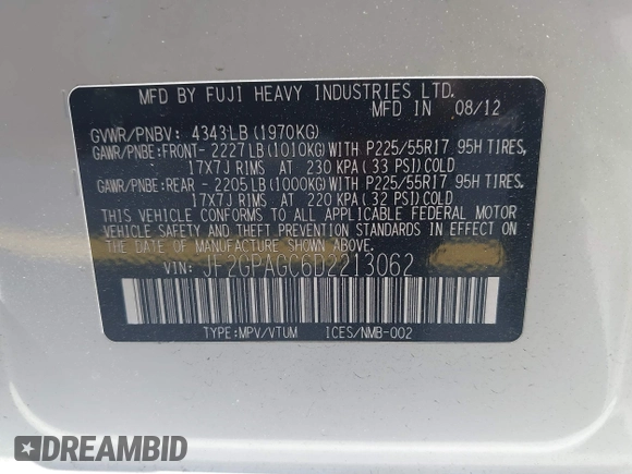 2013 Subaru Crosstrek Limited z VIN JF2GPAGC6D2213062, wystawiony jako IAAI lot #42280186 z przebiegiem 150 875 mil mil oraz . Historia ofert i sprzedaży dostępna na DreamBid. Obrazek 9.