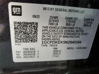 2022 Chevrolet Silverado 1500 LT with VIN 1GCPDKEK5NZ640264, listed as a Copart auction lot 73752134 with 23,878 mi miles and Salvage Title. Bid and sale history available at carsss.com. Image 14.