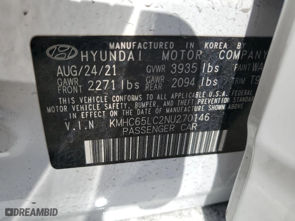 2022 Hyundai Ioniq Hybrid Blue with VIN KMHC65LC2NU270146, listed as a Copart auction lot 48541375 with NaN miles and Salvage Title. Bid and sale history available at carsss.com. Image 12.
