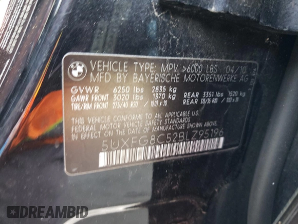 2011 BMW X6 50i with VIN 5UXFG8C52BLZ95196, listed as a Copart auction lot 79100194 with 0 mi miles and Salvage Title. Bid and sale history available at carsss.com. Image 12.