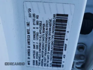 2020 Honda Accord EX-L with VIN 1HGCV2F56LA015843, listed as a Copart auction lot 47088025 with 65,882 mi miles and Salvage title. Bid and sale history available at DreamBid. Image 12.