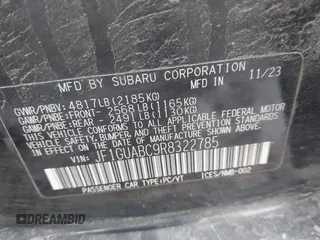 2024 Subaru Impreza with VIN JF1GUABC9R8322785, listed as a IAAI auction lot 41897539 with 24,256 mi miles and . Bid and sale history available at DreamBid. Image 9.