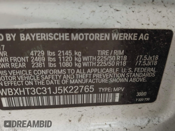 2018 BMW X1 xDrive28i with VIN WBXHT3C31J5K22765, listed as a IAAI auction lot 41800397 with 110,205 mi miles and . Bid and sale history available at DreamBid. Image 9.