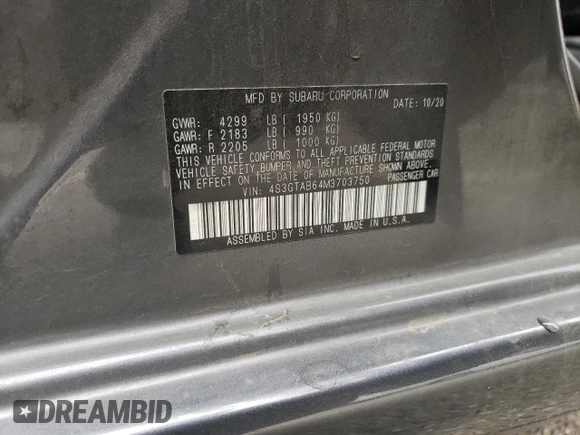 2021 Subaru Impreza with VIN 4S3GTAB64M3703750, listed as a Copart auction lot 55488495 with 48,039 mi miles and Salvage title. Bid and sale history available at DreamBid. Image 12.