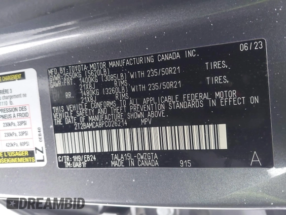 2023 Lexus RX with VIN 2T2BAMCA8PC026214, listed as a IAAI auction lot 41154609 with 3,779 mi miles. Bid and sale history available at carsss.com. Image 9.