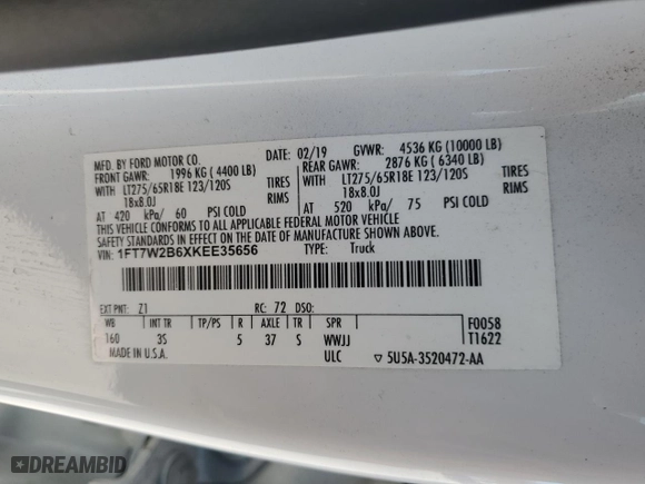 2019 Ford Super Duty F-250 SRW XL with VIN 1FT7W2B6XKEE35656, listed as a Copart auction lot 48519195 with 76,798 mi miles and Salvage Title. Bid and sale history available at carsss.com. Image 12.