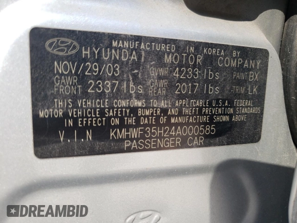2004 Hyundai Sonata GLS with VIN KMHWF35H24A000585, listed as a Copart auction lot 59238264 with 119,864 mi miles and Salvage Title. Bid and sale history available at carsss.com. Image 12.