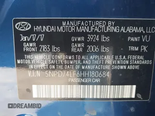 2017 Hyundai Elantra SE z VIN 5NPD74LF6HH180684, wystawiony jako IAAI lot #42359575 z przebiegiem 68 339 mil mil oraz . Historia ofert i sprzedaży dostępna na DreamBid. Obrazek 9.