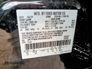 2024 Ford Maverick XLT with VIN 3FTTW8J94RRB33476, listed as a Copart auction lot 56960885 with 1,698 mi miles and Salvage title. Bid and sale history available at DreamBid. Image 12.