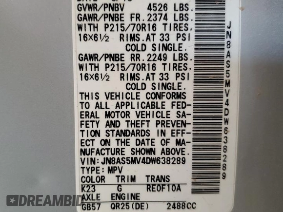 2013 Nissan Rogue S with VIN JN8AS5MV4DW638289, listed as a Copart auction lot 53989115 with 199,794 mi miles and Salvage Title. Bid and sale history available at DreamBid. Image 12.