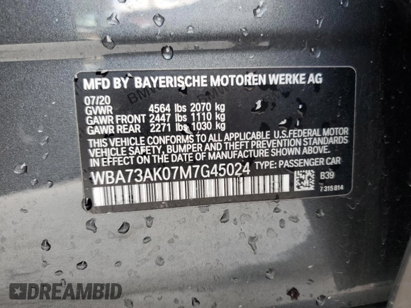 2021 BMW 2 Series 228i xDrive with VIN WBA73AK07M7G45024, listed as a Copart auction lot 54228185 with 17,720 mi miles and Non Repairable. Bid and sale history available at DreamBid. Image 12.