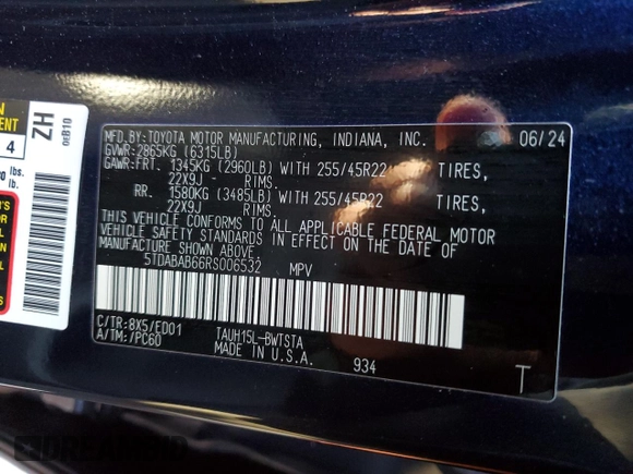 2024 Lexus TX 500h F Sport Premium with VIN 5TDABAB66RS006532, listed as a Copart auction lot 48316765 with 3,337 mi miles and Salvage title. Bid and sale history available at DreamBid. Image 13.