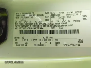 2017 Ford F-150 XL с VIN 1FTMF1C83HKE37594, выставлен на аукционе IAAI как лот 42381825 с пробегом 227 774 миль миль и . История ставок и продаж доступна на DreamBid. Изображение 9.
