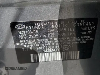 2017 Hyundai Elantra z VIN KMHD35LH1HU372597, wystawiony jako Copart lot #46906835 z przebiegiem 104 794 mil mil oraz Szkoda całkowita • Salvage title. Historia ofert i sprzedaży dostępna na DreamBid. Obrazek 12.