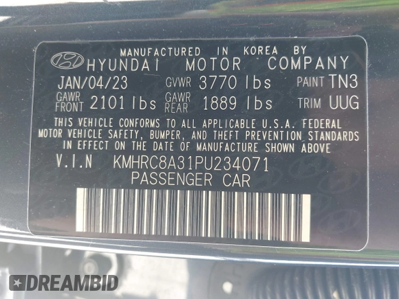 2023 Hyundai Venue Limited with VIN KMHRC8A31PU234071, listed as a IAAI auction lot 41919481 with 36,739 mi miles and . Bid and sale history available at DreamBid. Image 9.
