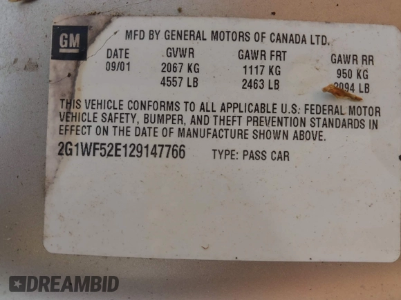2002 Chevrolet Impala with VIN 2G1WF52E129147766, listed as a IAAI auction lot 42384092 with 66,378 mi miles and . Bid and sale history available at DreamBid. Image 9.