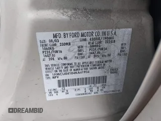 2004 Ford Escape Limited z VIN 1FMCU04104KA41934, wystawiony jako IAAI lot #41444706 z przebiegiem 169 347 mil mil oraz . Historia ofert i sprzedaży dostępna na DreamBid. Obrazek 9.