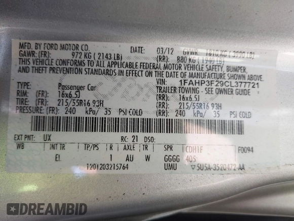 2012 Ford Focus SE with VIN 1FAHP3F29CL377721, listed as a IAAI auction lot 41848786 with 147,709 mi miles. Bid and sale history available at carsss.com. Image 9.