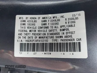 2015 Honda Accord Sedan LX with VIN 1HGCR2F3XFA152193, listed as a IAAI auction lot 41909957 with 124,810 mi miles. Bid and sale history available at carsss.com. Image 9.