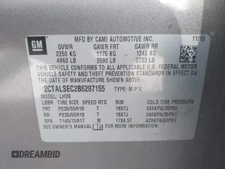 2011 GMC Terrain SLE-2 with VIN 2CTALSEC2B6287155, listed as a IAAI auction lot 42798173 with 182,951 mi miles and . Bid and sale history available at DreamBid. Image 9.