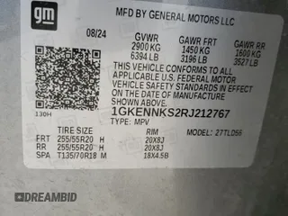 2024 GMC Acadia AWD Elevation z VIN 1GKENNKS2RJ212767, wystawiony jako Copart lot #61851705 z przebiegiem 24 129 mil mil oraz Szkoda całkowita • Salvage title. Historia ofert i sprzedaży dostępna na DreamBid. Obrazek 13.
