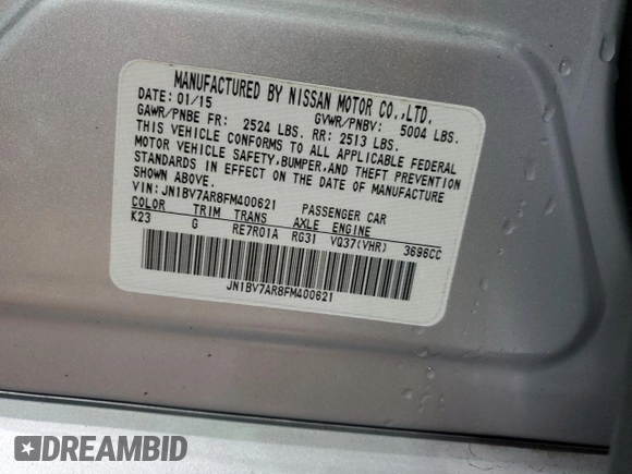 2015 Infiniti Q50 with VIN JN1BV7AR8FM400621, listed as a Copart auction lot 51675905 with 118,067 mi miles and Salvage title. Bid and sale history available at DreamBid. Image 12.