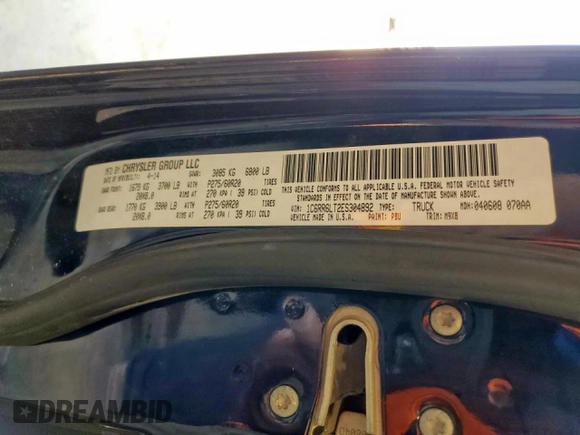 2014 Ram 1500 Big Horn with VIN 1C6RR6LT2ES304892, listed as a Copart auction lot 58593755 with 89,728 mi miles and Salvage title. Bid and sale history available at DreamBid. Image 12.