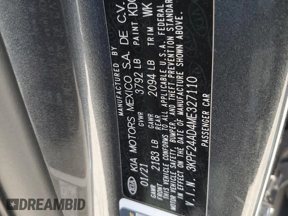 2021 Kia Forte LXS with VIN 3KPF24AD4ME327110, listed as a Copart auction lot 49417345 with 69,030 mi miles and Salvage Title. Bid and sale history available at carsss.com. Image 12.