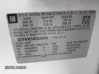 2012 Cadillac SRX Luxury Collection with VIN 3GYFNAE34CS606963, listed as a IAAI auction lot 41815097 with Not Provided miles and . Bid and sale history available at carsss.com. Image 9.
