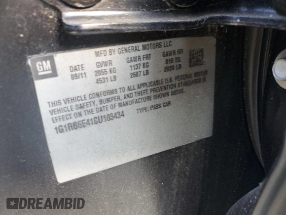 2012 Chevrolet Volt with VIN 1G1RB6E41CU103434, listed as a Copart auction lot 55796685 with 222,084 mi miles and Clean Title. Bid and sale history available at carsss.com. Image 12.