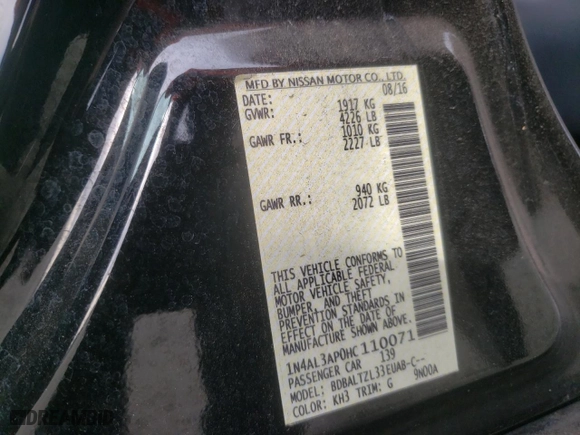 2017 Nissan Altima 2.5 SL with VIN 1N4AL3AP0HC110071, listed as a Copart auction lot 85013254 with 74,551 mi miles and Salvage Title. Bid and sale history available at carsss.com. Image 14.