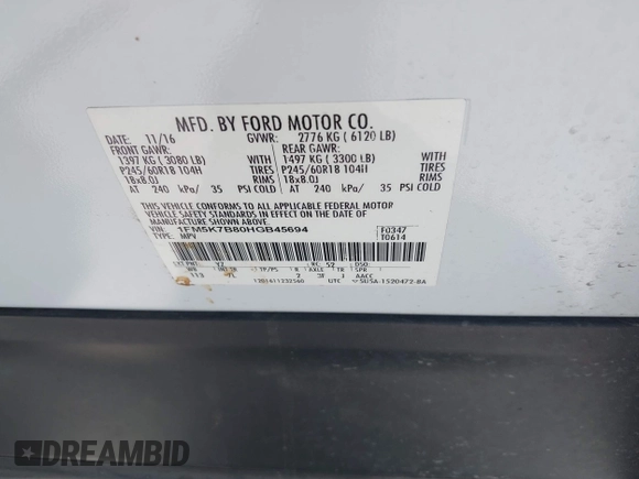 2017 Ford Explorer с VIN 1FM5K7B80HGB45694, выставлен на аукционе IAAI как лот 42020601 с пробегом 121 179 миль миль и . История ставок и продаж доступна на DreamBid. Изображение 9.