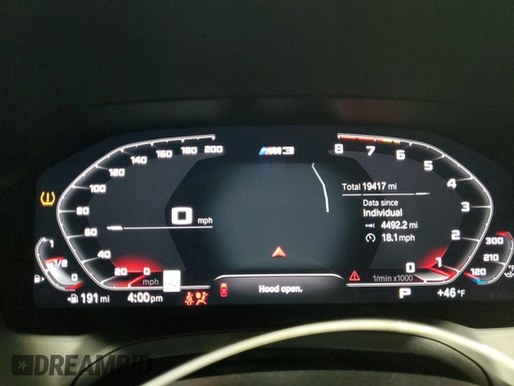2022 BMW M3 Competition xDrive with VIN WBS43AY03NFM31044, listed as a Copart auction lot 84862834 with 19,417 mi miles and Salvage title. Bid and sale history available at DreamBid. Image 9.