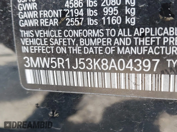 2019 BMW 3 Series 330i z VIN 3MW5R1J53K8A04397, wystawiony jako IAAI lot #41293319 z przebiegiem 23 504 mil mil oraz . Historia ofert i sprzedaży dostępna na DreamBid. Obrazek 9.