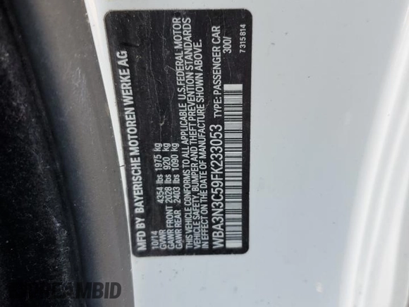 2015 BMW 4 Series 428i with VIN WBA3N3C59FK233053, listed as a Copart auction lot 52651415 with 165,218 mi miles and Salvage Title. Bid and sale history available at DreamBid. Image 12.