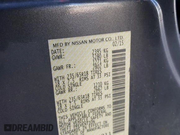 2015 Nissan Murano SL with VIN 5N1AZ2MH3FN214011, listed as a Copart auction lot 81746574 with Not Provided miles and Salvage Title. Bid and sale history available at DreamBid. Image 15.