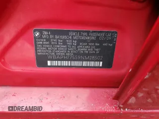 2009 BMW 3 Series 328i z VIN WBAPH77559NM28502, wystawiony jako Copart lot #51793505 z przebiegiem Nie podano mil oraz Szkoda całkowita • Salvage title. Historia ofert i sprzedaży dostępna na DreamBid. Obrazek 14.