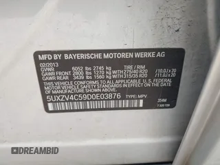 2013 BMW X5 xDrive35i z VIN 5UXZV4C59D0E03876, wystawiony jako IAAI lot #42214184 z przebiegiem 127 480 mil mil oraz . Historia ofert i sprzedaży dostępna na DreamBid. Obrazek 9.