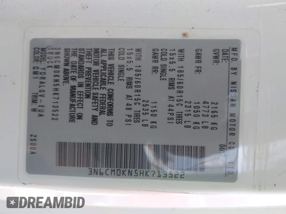 2017 Nissan NV200 S z VIN 3N6CM0KN5HK713522, wystawiony jako IAAI lot #42052133 z przebiegiem 126 019 mil mil oraz . Historia ofert i sprzedaży dostępna na DreamBid. Obrazek 9.