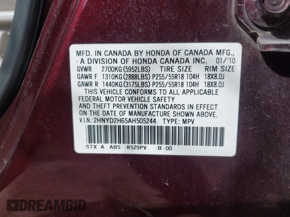 2010 Acura MDX Technology Pkg with VIN 2HNYD2H65AH505244, listed as a IAAI auction lot 41816959 with 139,807 mi miles. Bid and sale history available at carsss.com. Image 9.