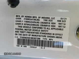 2021 Honda CR-V EX-L with VIN 7FARW2H81ME007398, listed as a Copart auction lot 49720184 with 37,315 mi miles and Salvage Title. Bid and sale history available at carsss.com. Image 13.