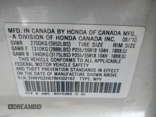 2011 Acura MDX Technology z VIN 2HNYD2H67BH502167, wystawiony jako IAAI lot #42151536 z przebiegiem 160 591 mil mil oraz . Historia ofert i sprzedaży dostępna na DreamBid. Obrazek 9.