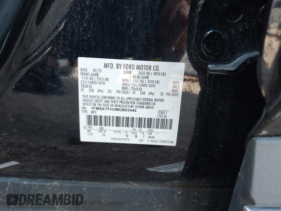 2021 Ford Explorer Limited с VIN 1FMSK7FH3MGB03446, выставлен на аукционе IAAI как лот 42177013 с пробегом 37 475 миль миль и . История ставок и продаж доступна на DreamBid. Изображение 9.