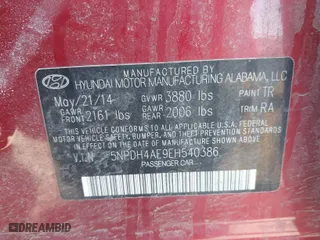 2014 Hyundai Elantra SE with VIN 5NPDH4AE9EH540386, listed as a IAAI auction lot 41863600 with 103,177 mi miles. Bid and sale history available at carsss.com. Image 9.