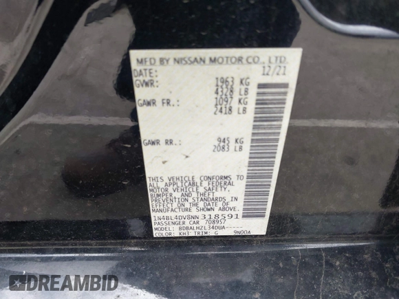 2022 Nissan Altima SV z VIN 1N4BL4DV8NN318591, wystawiony jako IAAI lot #42039464 z przebiegiem 73 129 mil mil oraz . Historia ofert i sprzedaży dostępna na DreamBid. Obrazek 9.