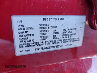 2022 Tesla Model Y Performance with VIN 7SAYGDEF2NF323142, listed as a Copart auction lot 48218235 with 43,524 mi miles and Salvage Title. Bid and sale history available at DreamBid. Image 14.