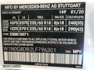 2020 Mercedes-Benz GLC with VIN W1N0G8DB2LF796301, listed as a Copart auction lot 46530175 with 51,070 mi miles and Salvage Title. Bid and sale history available at carsss.com. Image 13.