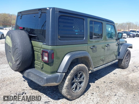 2021 Jeep Wrangler Unlimited Sport S with VIN 1C4HJXDG5MW804748, listed as a IAAI auction lot 41878895 with 35,839 mi miles and . Bid and sale history available at DreamBid. Image 4.